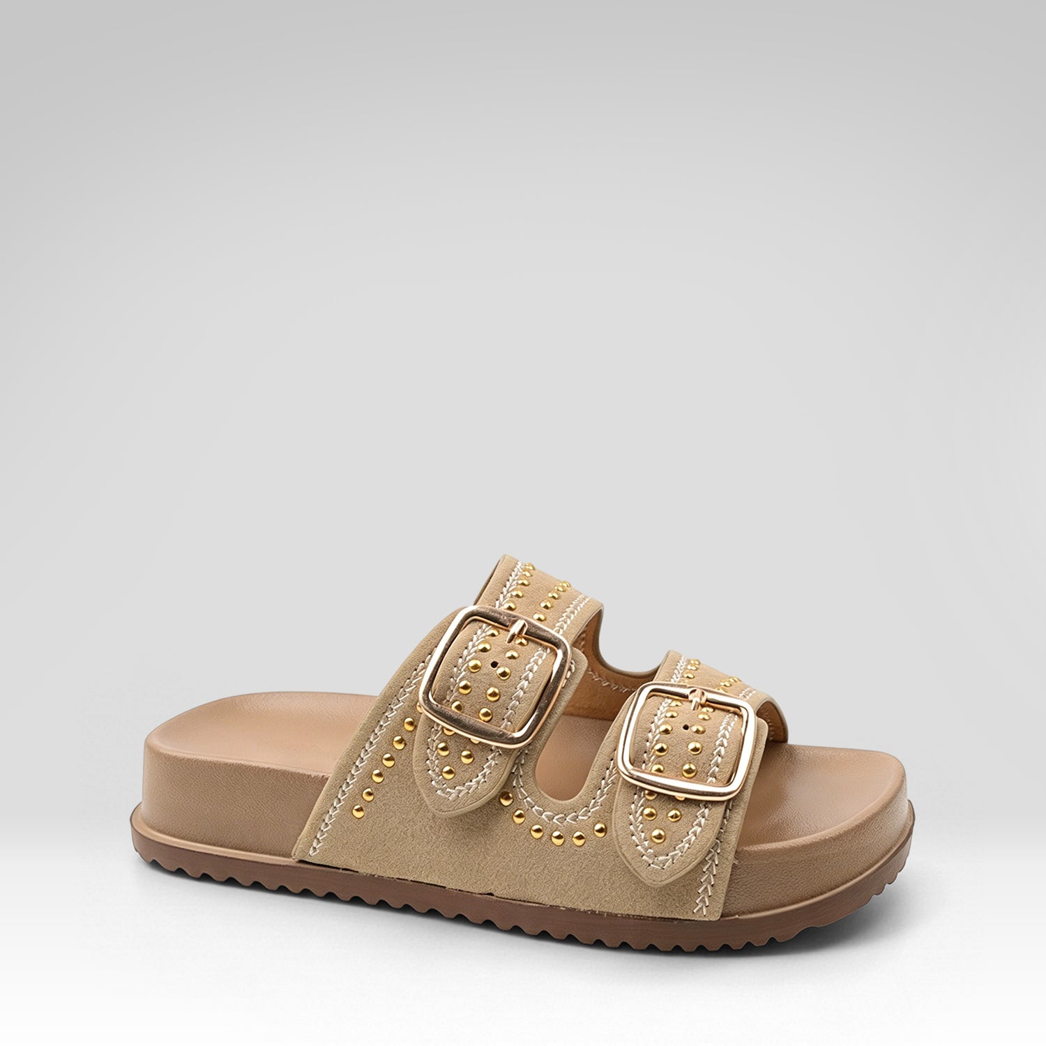 Studded Double Buckle Slippers