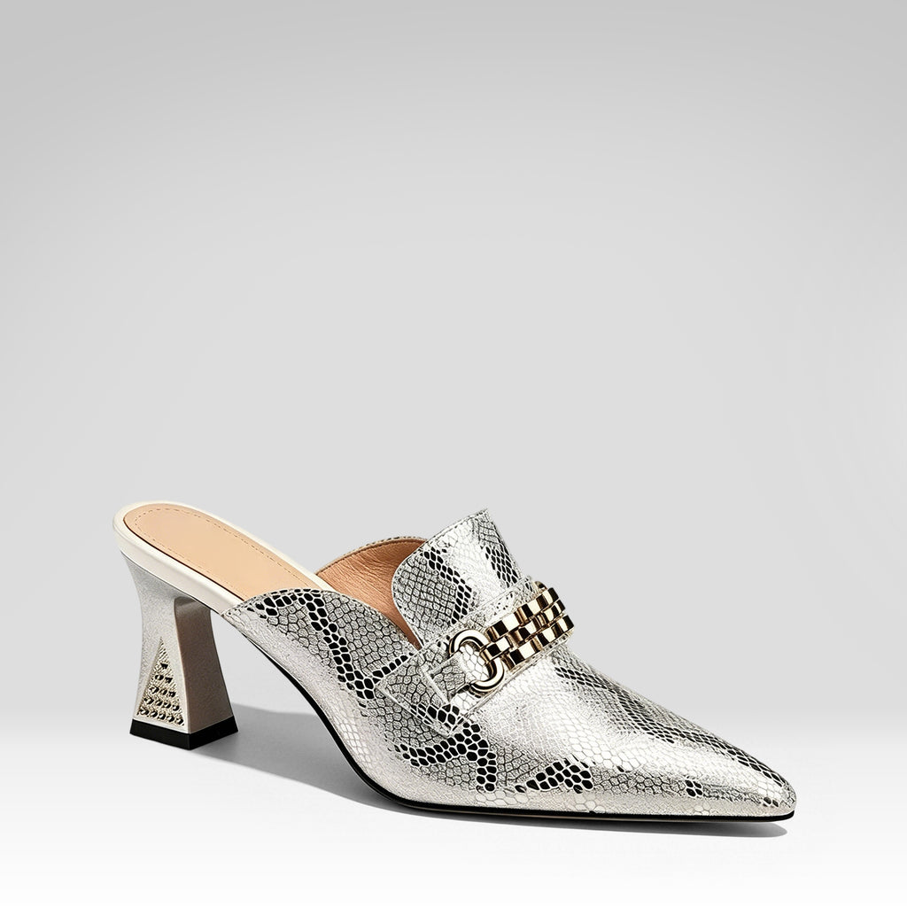 Pointed Snakeskin Slippers
