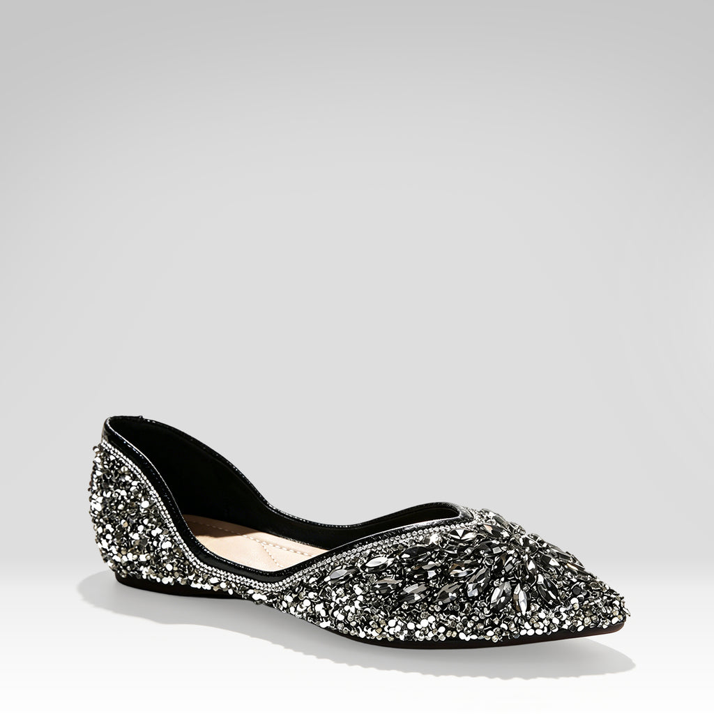 Pointed-toe Rhinestone-encrusted Flats