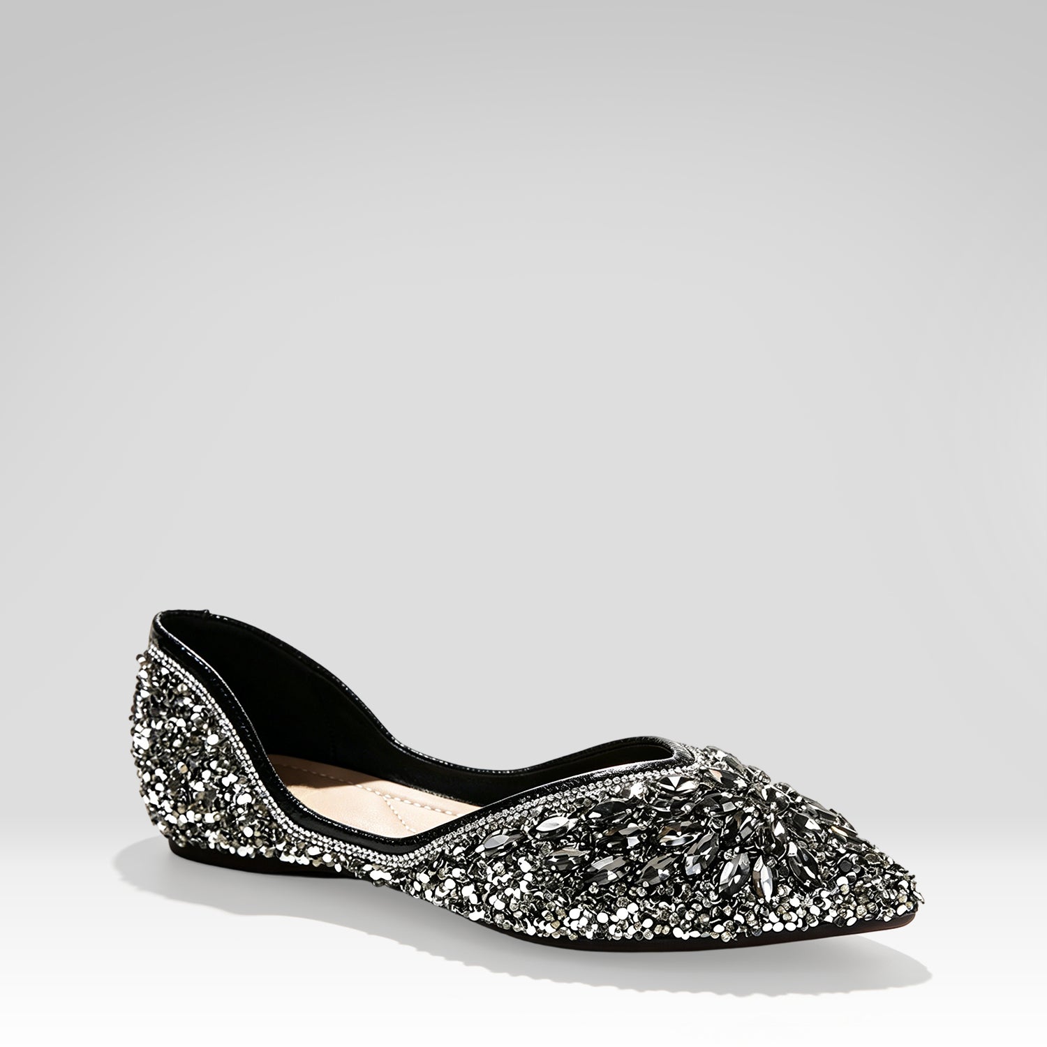 Pointed-toe Rhinestone-encrusted Flats