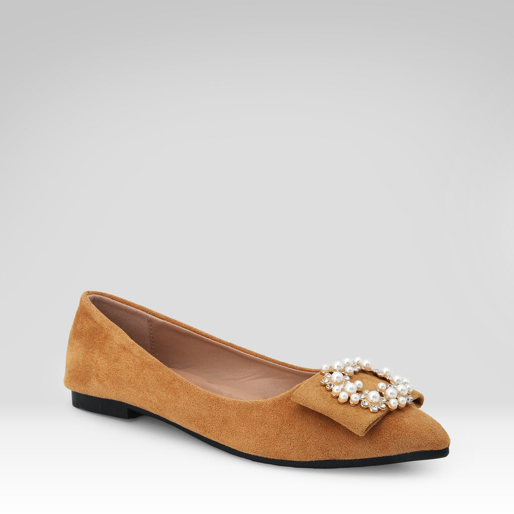 Pearl-embellished Pointed-toe Flats
