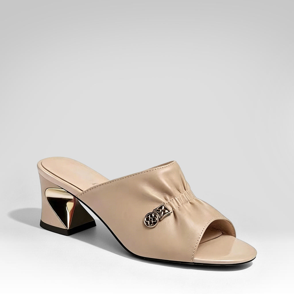 Peep-toe Soft Leather Slippers