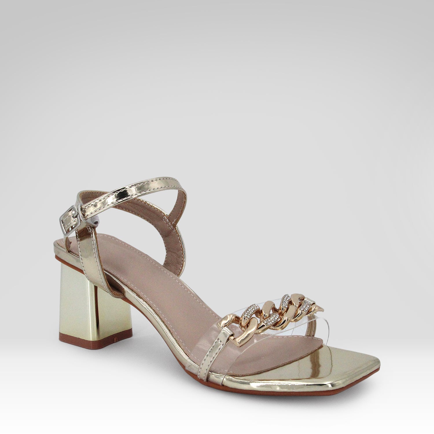 Metal Chain Buckle Chunky Heel Sandals